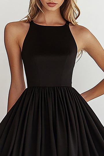 Black A Line Chiffon Knee-Length Graduation Dress